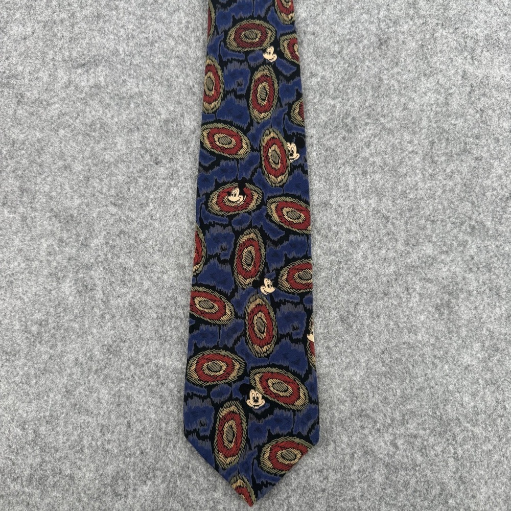 Walt Disney Company Mens Mickey Mouse Silk Tie Vintage Abstractโ Ikat Navy Red